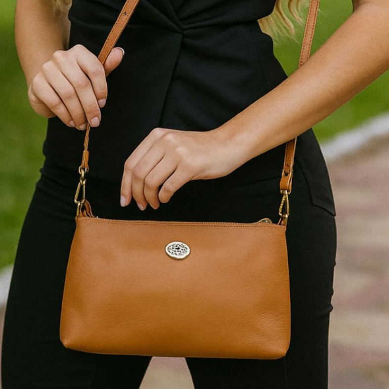 Bolsa Baguete de Couro Legítimo Feminina | Alça Transversal, Estilo Sofisticado