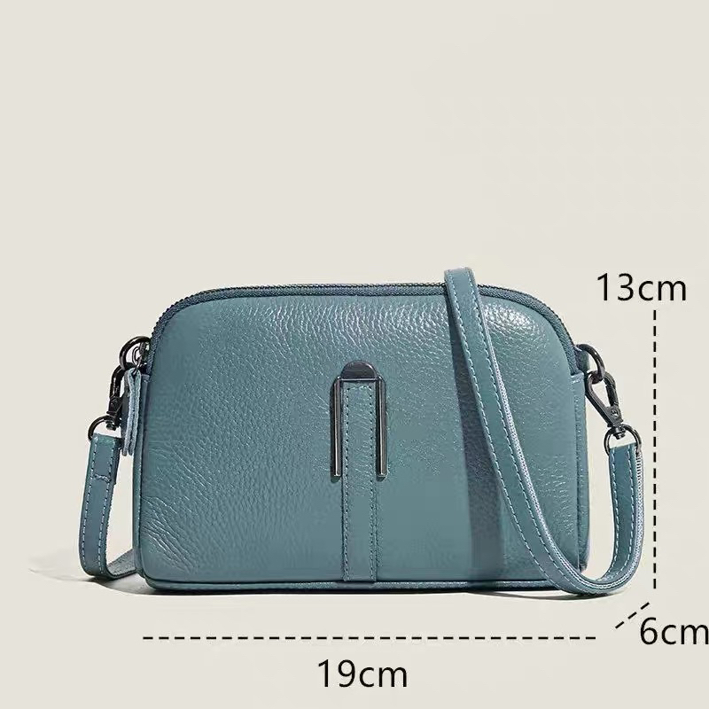 Bolsa feminina de couro legitimo, com zíper duplo, bolsa prática com alça de pulso, alça crossbody, retrô[1118]