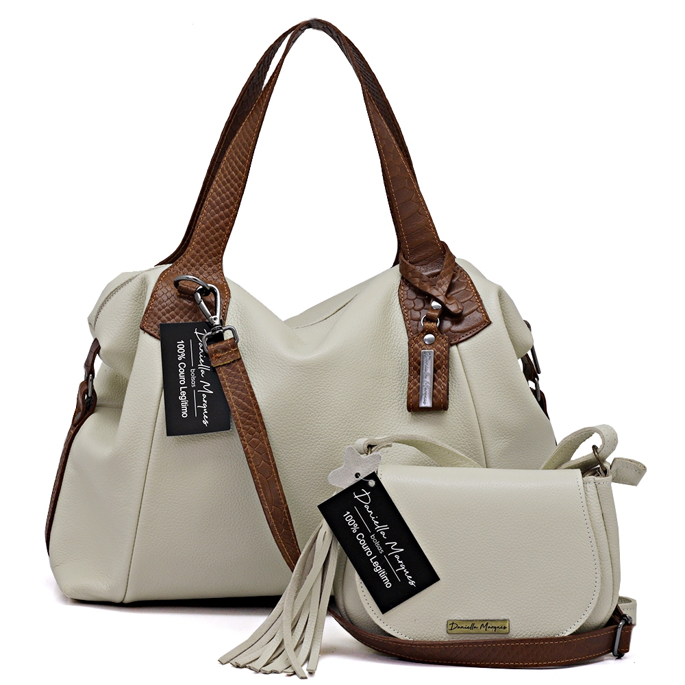 Bolsa feminina grande couro legitimo +bolsinha mini