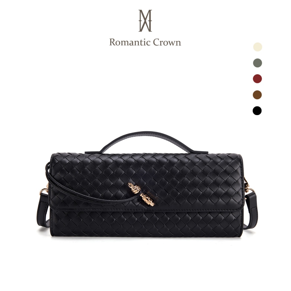 ROMANTIC CROWN Bolsa Feminina Mão Transversal Ombro Trançada Couro PU Vegan, Clutch Noite Balada Casamento Alça Ajustáve