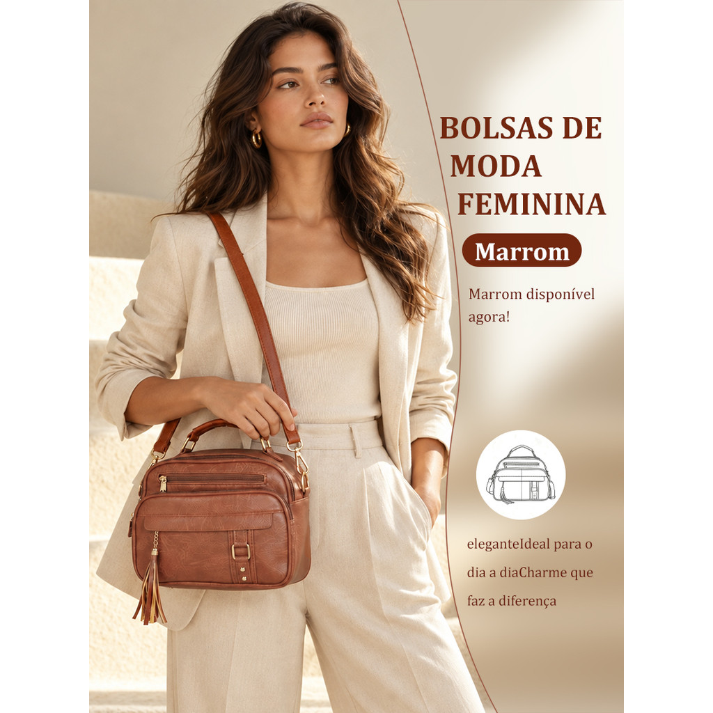 TOMI MITO Bolsa Feminina com Alça Lateral Transversal Faixa de Mão de Couro S2420