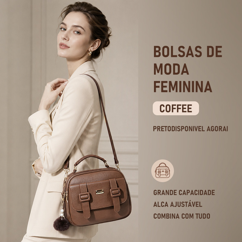 TOMI MITO Bolsa Feminina com Alça Lateral Transversal Faixa de Mão de Couro B736