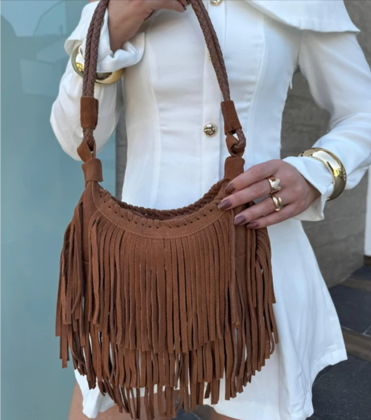 bolsa franja couro