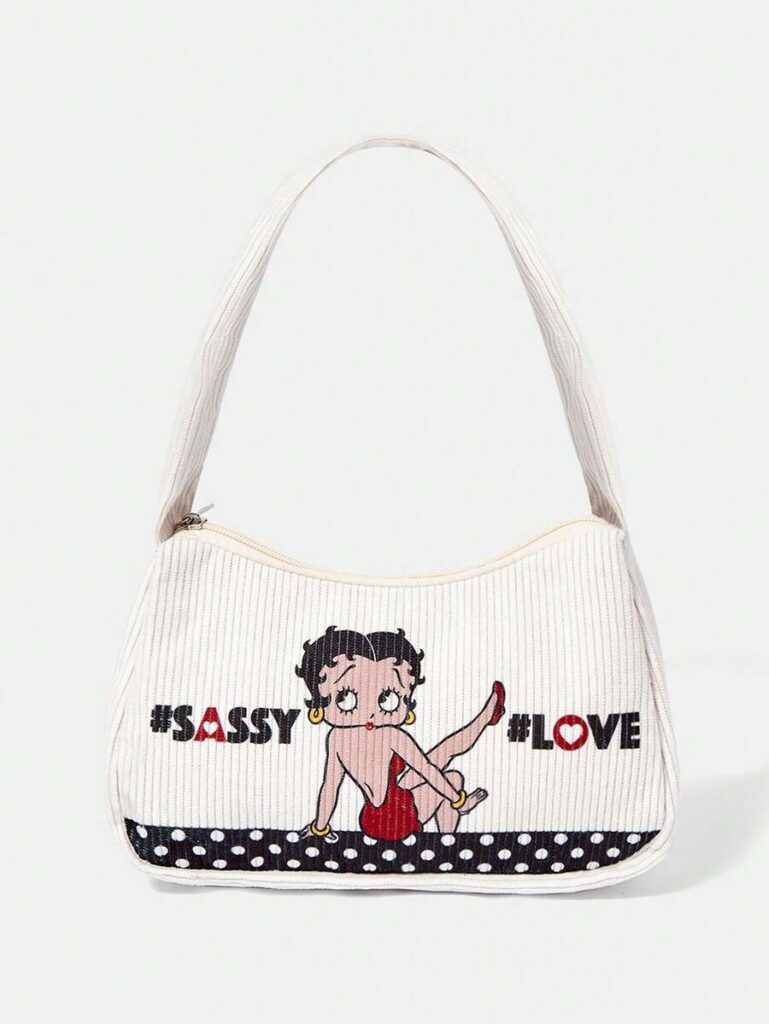 Betty Boop Uma Bolsa de Axila de Corduroy com Tema Betty Boop, Versátil para Múltiplos Cenários, com Grande Capacidade, Ultralight, Durável, Vers