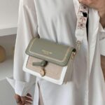 Bolsa Transversal Feminina Nova e Fashion, Casual com Blocos de Cor, Bolsa de Ombro com Aba e Alça Larga, Bolsa Transversal Feminina para Trabalh