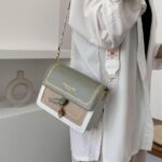 Bolsa Transversal Feminina Nova e Fashion, Casual com Blocos de Cor, Bolsa de Ombro com Aba e Alça Larga, Bolsa Transversal Feminina para Trabalh
