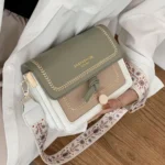 Bolsa Transversal Feminina Nova e Fashion, Casual com Blocos de Cor, Bolsa de Ombro com Aba e Alça Larga, Bolsa Transversal Feminina para Trabalh