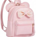 1 Peça Mochila Mini Fofa e Fashion para Meninas com Laço de Lantejoulas e Orelhas de Rato, Pequena Bolsa de Ombro para Viagem, Rosa