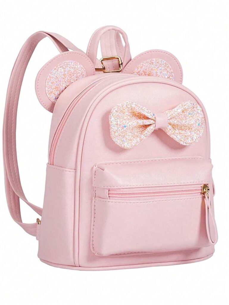 1 Peça Mochila Mini Fofa e Fashion para Meninas com Laço de Lantejoulas e Orelhas de Rato, Pequena Bolsa de Ombro para Viagem, Rosa