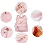 1 Peça Mochila Mini Fofa e Fashion para Meninas com Laço de Lantejoulas e Orelhas de Rato, Pequena Bolsa de Ombro para Viagem, Rosa